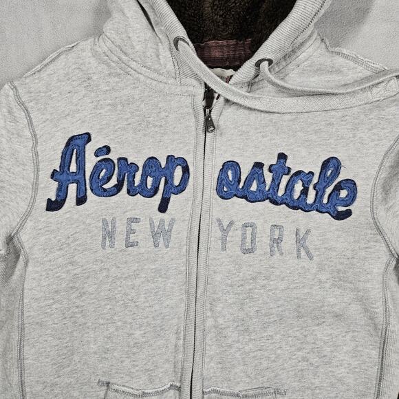 Aeropostale Hoodie Womens XS Sherpa Lined Full Zip Fleece Embroidered Y2K Preppy - Picture 2 of 12